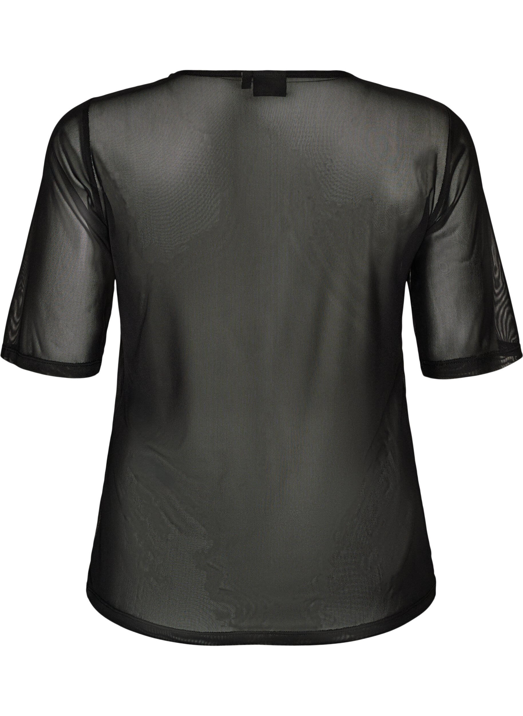 Zizzifashion Mesh top with short sleeves and round neck, Black, Packshot image number 1