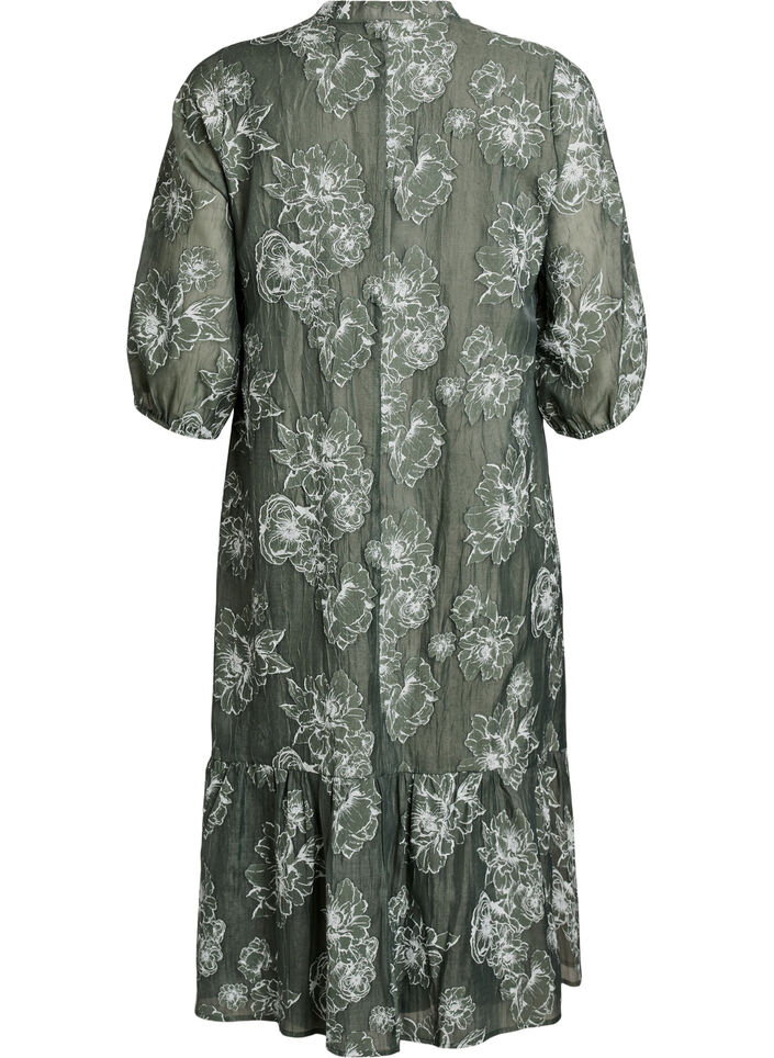 Midi dress with a floral print and sheer 3/4 sleeves, Green, Packshot