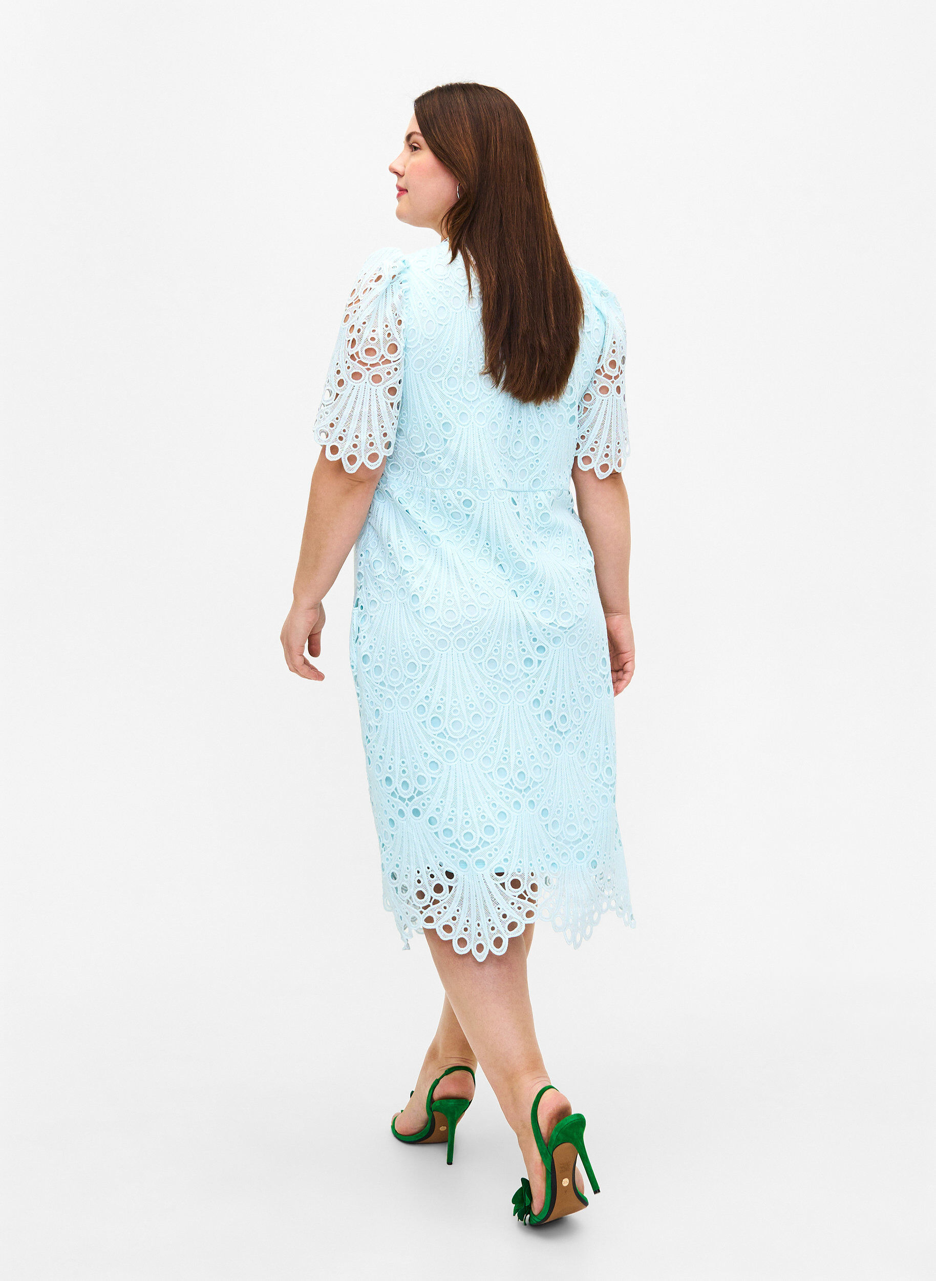 Zizzifashion Crochet dress with short sleeves, Delicate Blue, Model image number 1
