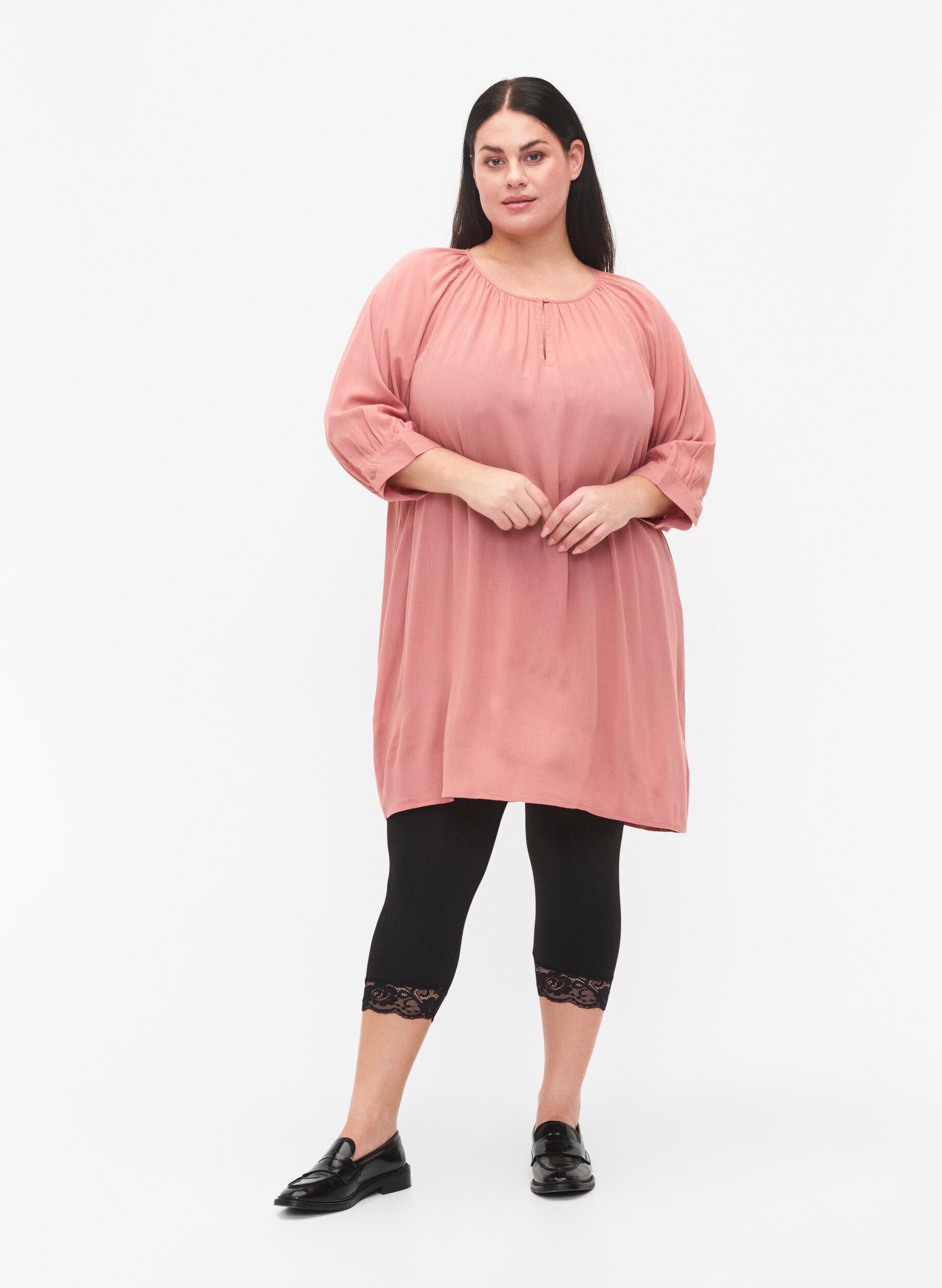Zizzifashion Viscose tunic with 3/4 sleeves, Rose, Model image number 1