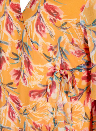 Floral wrap dress with 3/4-length sleeves, Cadmium Yellow AOP, Packshot image number 3