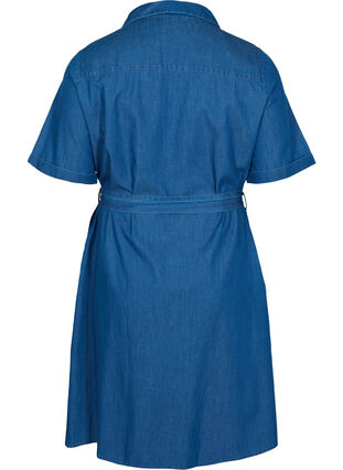 Cotton denim dress with waist belt, Medium Blue, Packshot image number 1