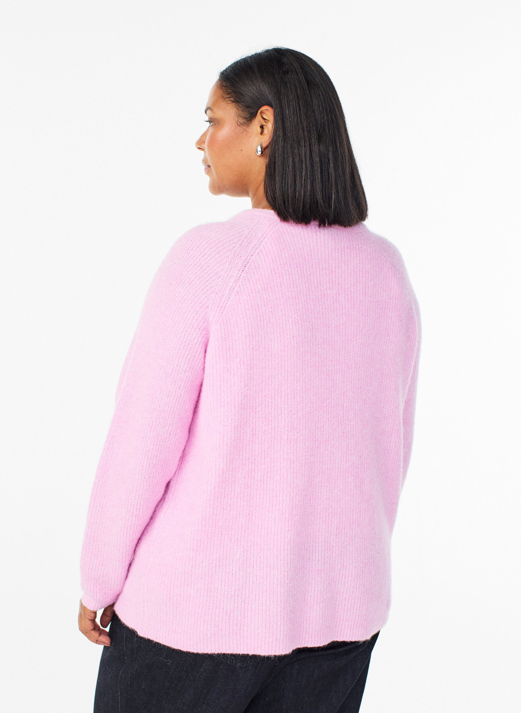 Zizzifashion Knitted blouse with V-neck and raglan sleeves, Pink, Model image number 2