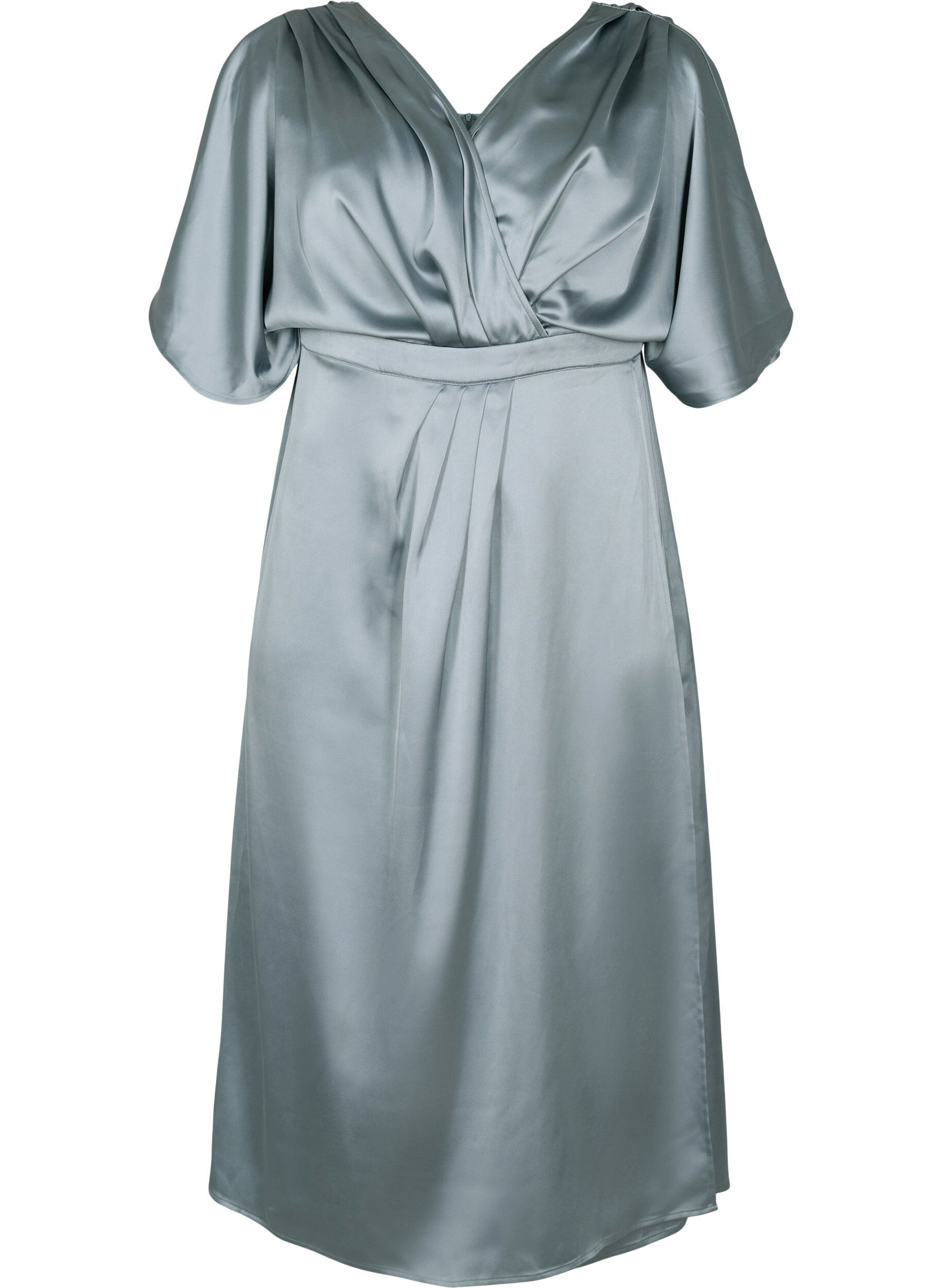 Zizzifashion Maxi dress with wrap and short sleeves, Silver Blue, Packshot image number 0