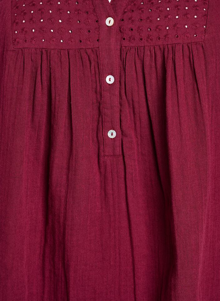Cotton muslin tunic with broderie anglaise, Dark Bordeaux, Packshot image number 2