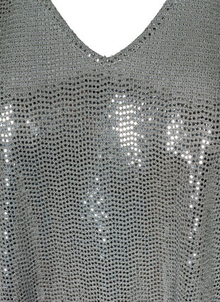 Sequin dress with 3/4 length sleeves and a V-neck, Silver, Packshot image number 2