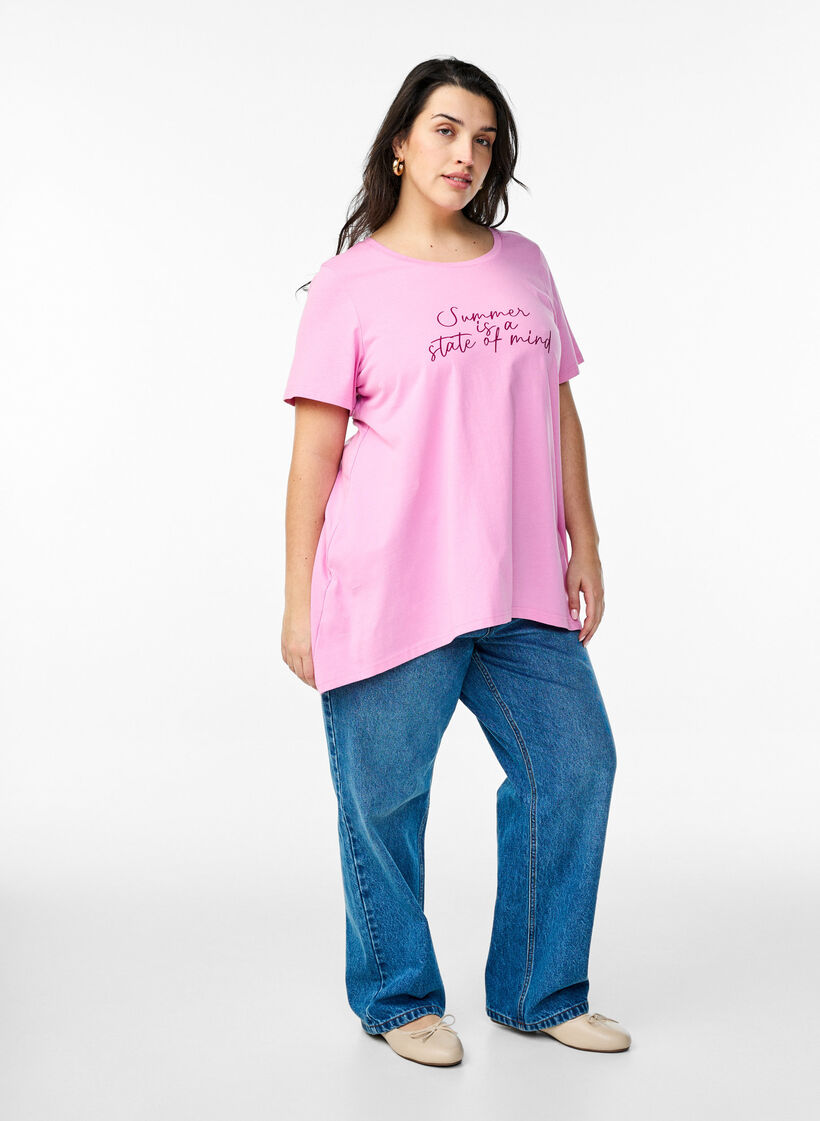 T-shirt with a round neck and A-line shape, Pink, Model image number 1