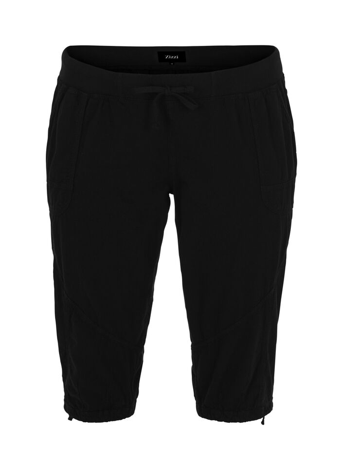 Cotton Capri trousers , Black, Packshot image number 0