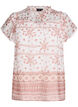Patterned blouse with ruffle detailing and short sleeves, Vanilla, Packshot image number 0