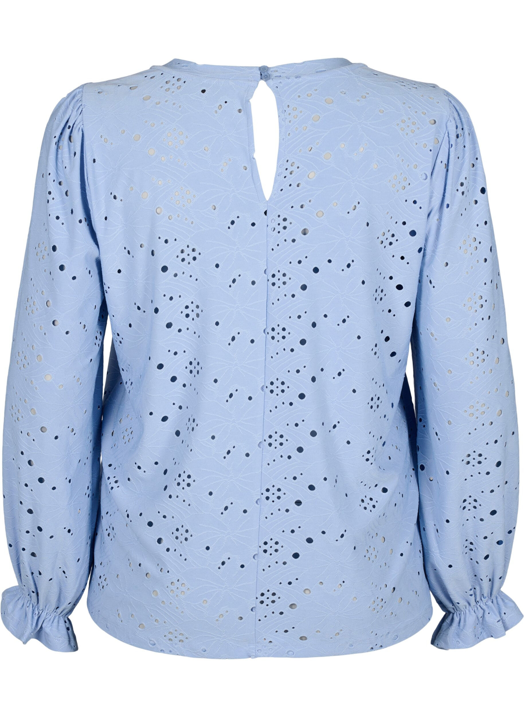 Zizzifashion Long-sleeved blouse with hole pattern, Serenity, Packshot image number 1