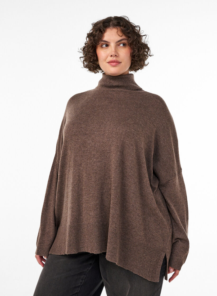 Turtleneck jumper with a loose fit, Brown, Model image number 0