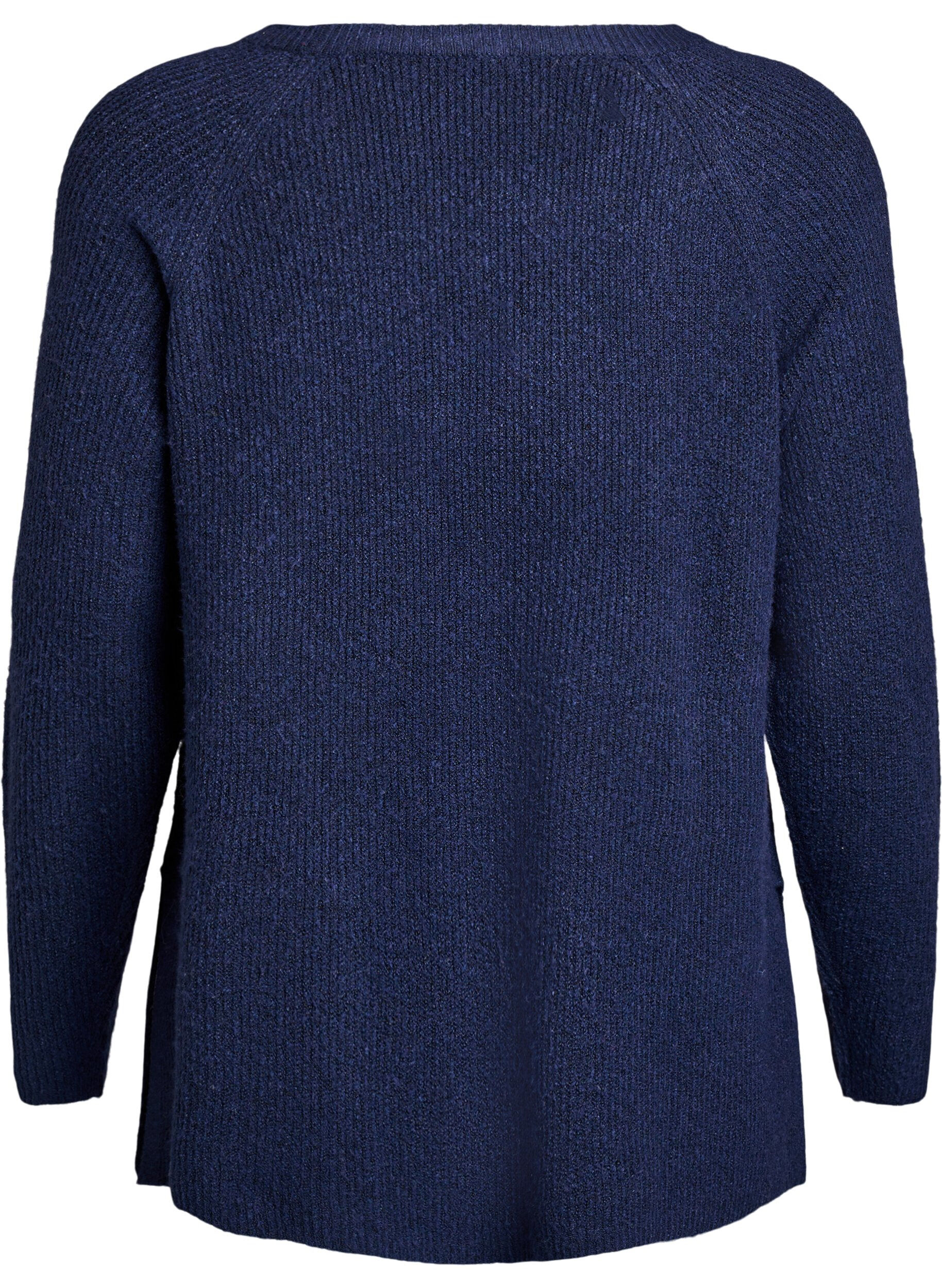 ZizzifashionKnitted jumper with a diagonal pattern and raglan sleeves, Blue, Packshot image number 1