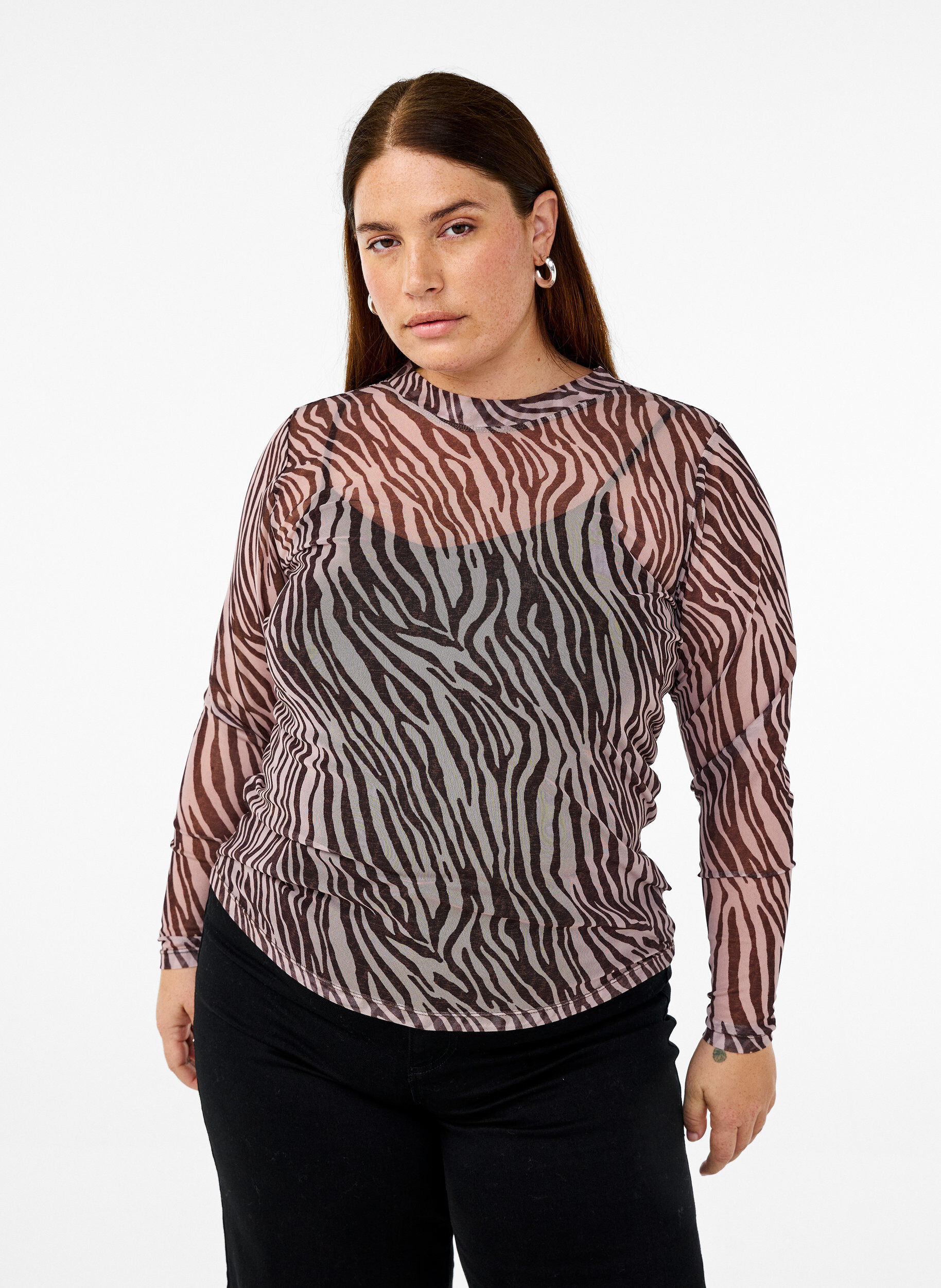 Zizzifashion Mesh top with zebra print, Black, Model image number 0