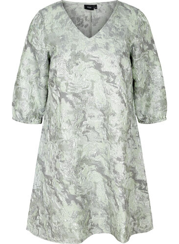 Dress with 3/ length sleeves and a textured pattern, Light Green ASS, Packshot image number 0