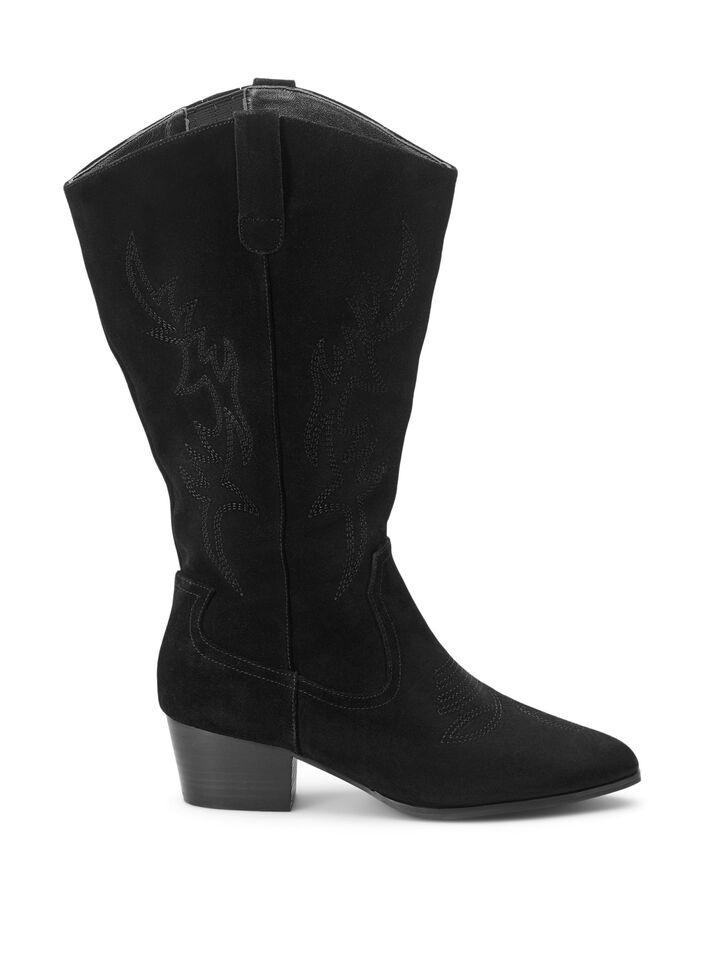 Wide fit - Suede cowboy boots, Black, Packshot image number 0