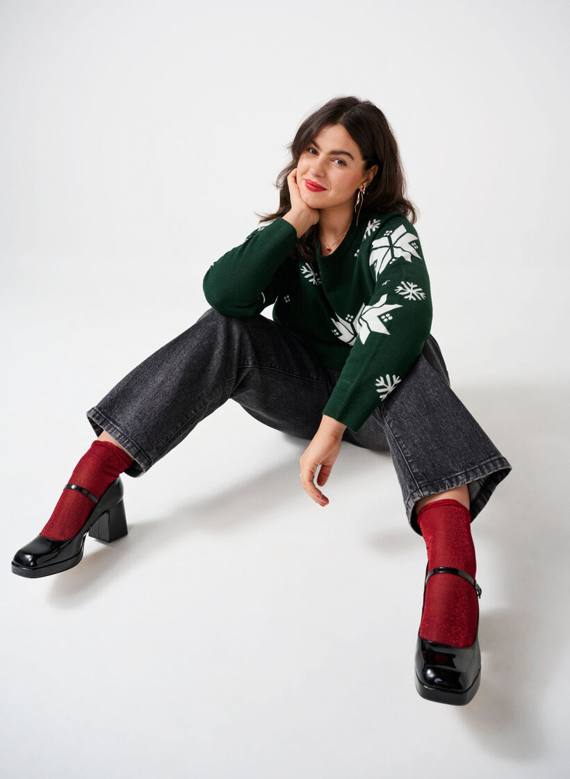 Knitted jumper with snowflakes, Green, Image image number 0