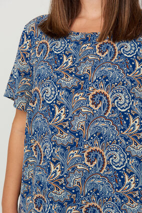 Short-sleeved tunic with a round neck, Dark Blue Paisley , Model image number 2