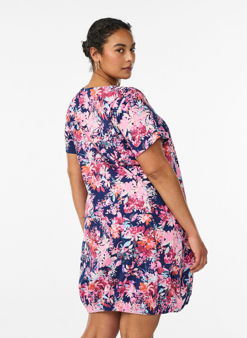 Short-sleeved cotton dress with print, Blue, Model image number 2