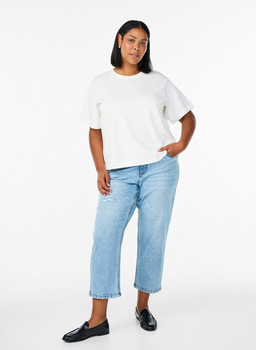 Cropped Vera jeans with distress detail, Light Blue, Model image number 0