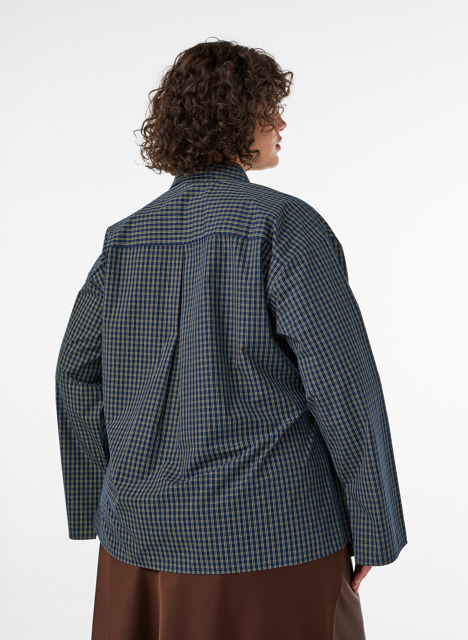 ZizzifashionCotton shirt with a checked pattern and concealed button fastening, Blue, Model image number 2