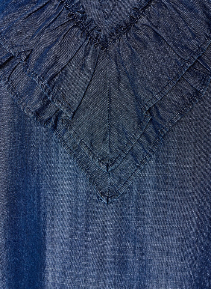 Short denim-look dress with ruffles, Blue, Packshot image number 2