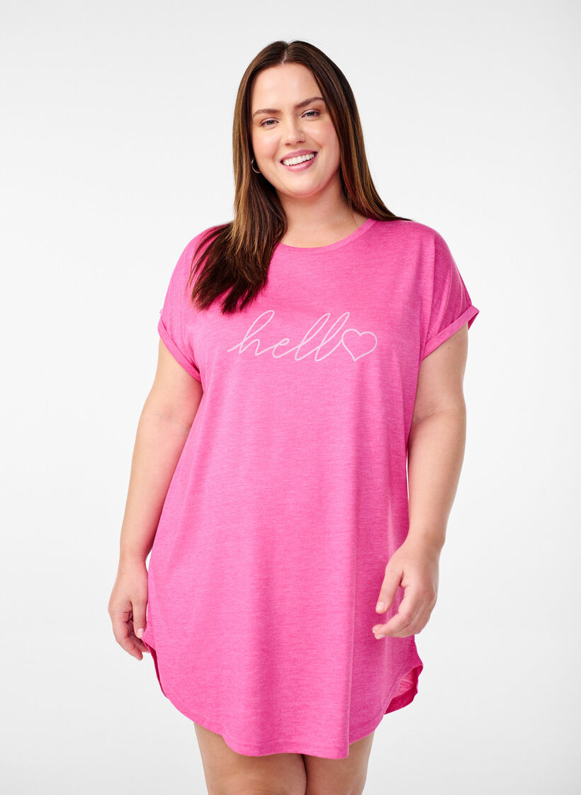 Short sleeve nightgown with text print, 9990, Model image number 0