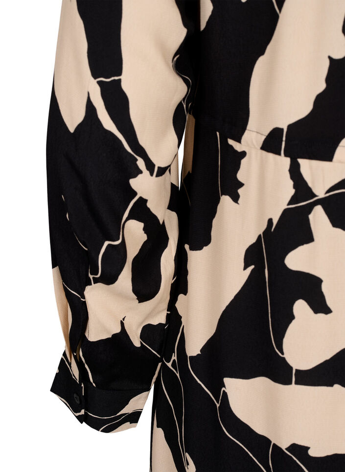 Long-sleeved midi dress in viscose with print, Black AOP, Packshot image number 3