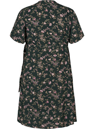 Short-sleeved wrap dress, Green w. rose, Packshot image number 1