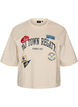 T-shirt with text print and badges, Beige, Packshot image number 0