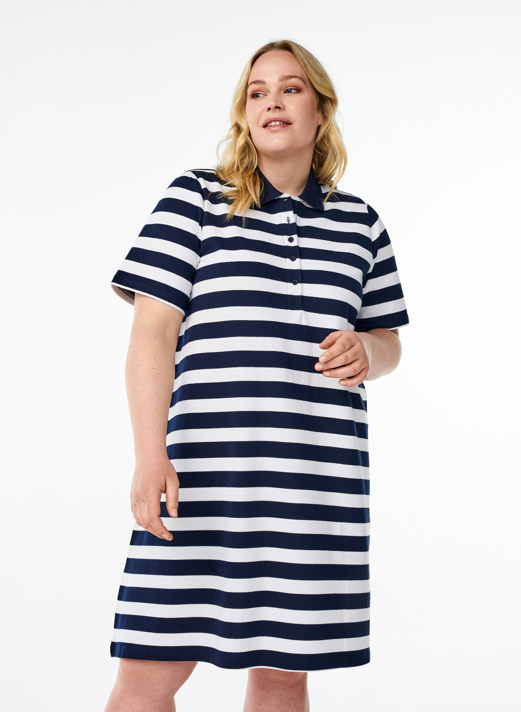 Short A-line polo dress, Blue, Model