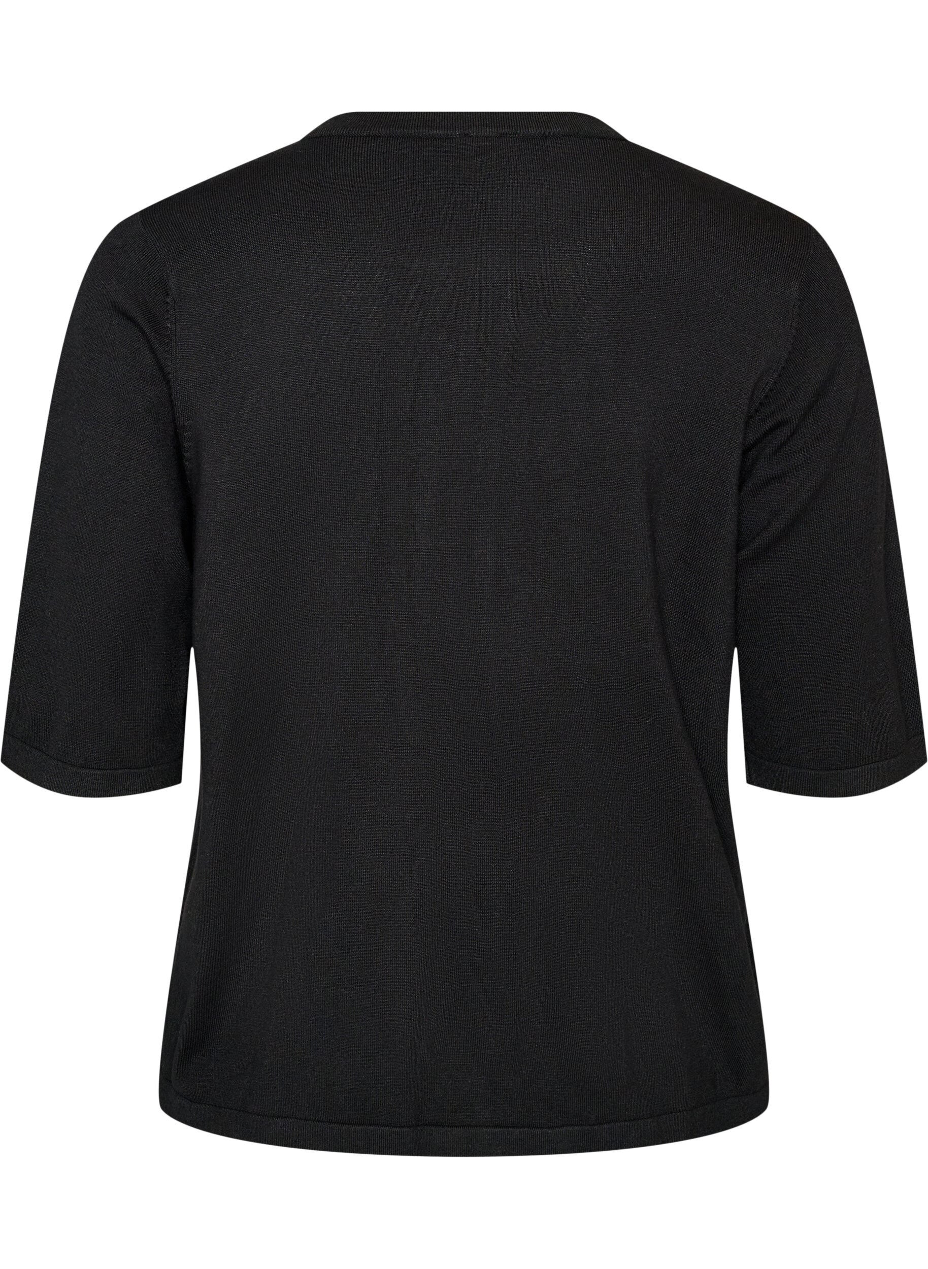 ZizzifashionKnit cardigan with heart buttons and short sleeves, Black, Packshot image number 1