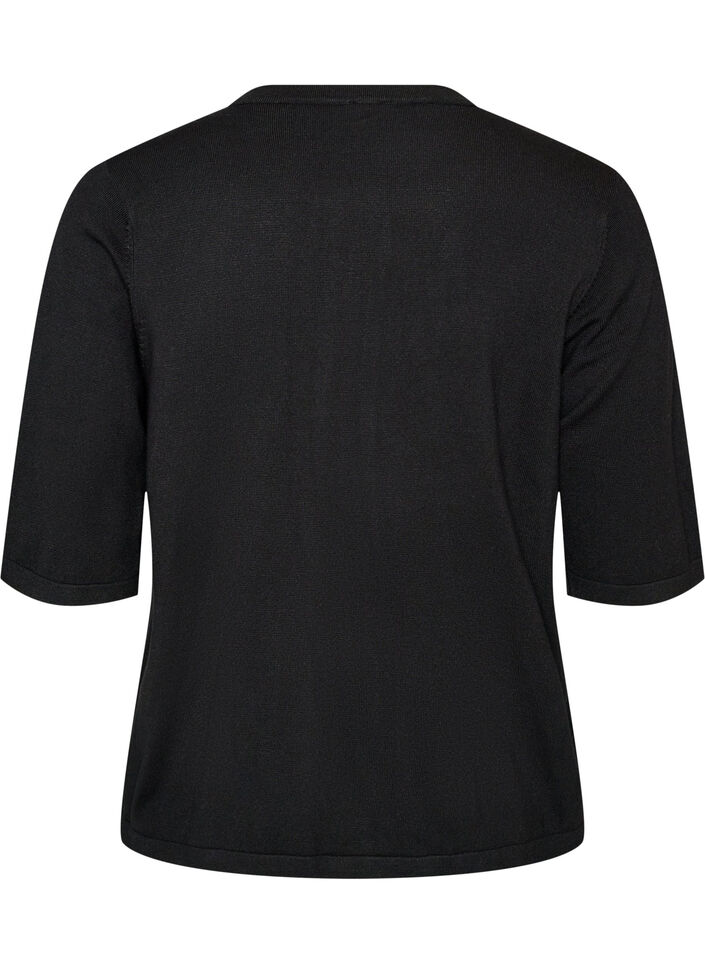 Knit cardigan with heart buttons and short sleeves, Black, Packshot image number 1
