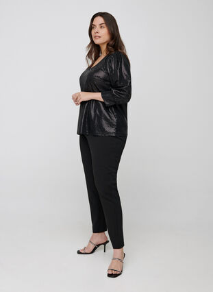Sequined blouse with 3/4 length sleeves, Black, Model image number 2