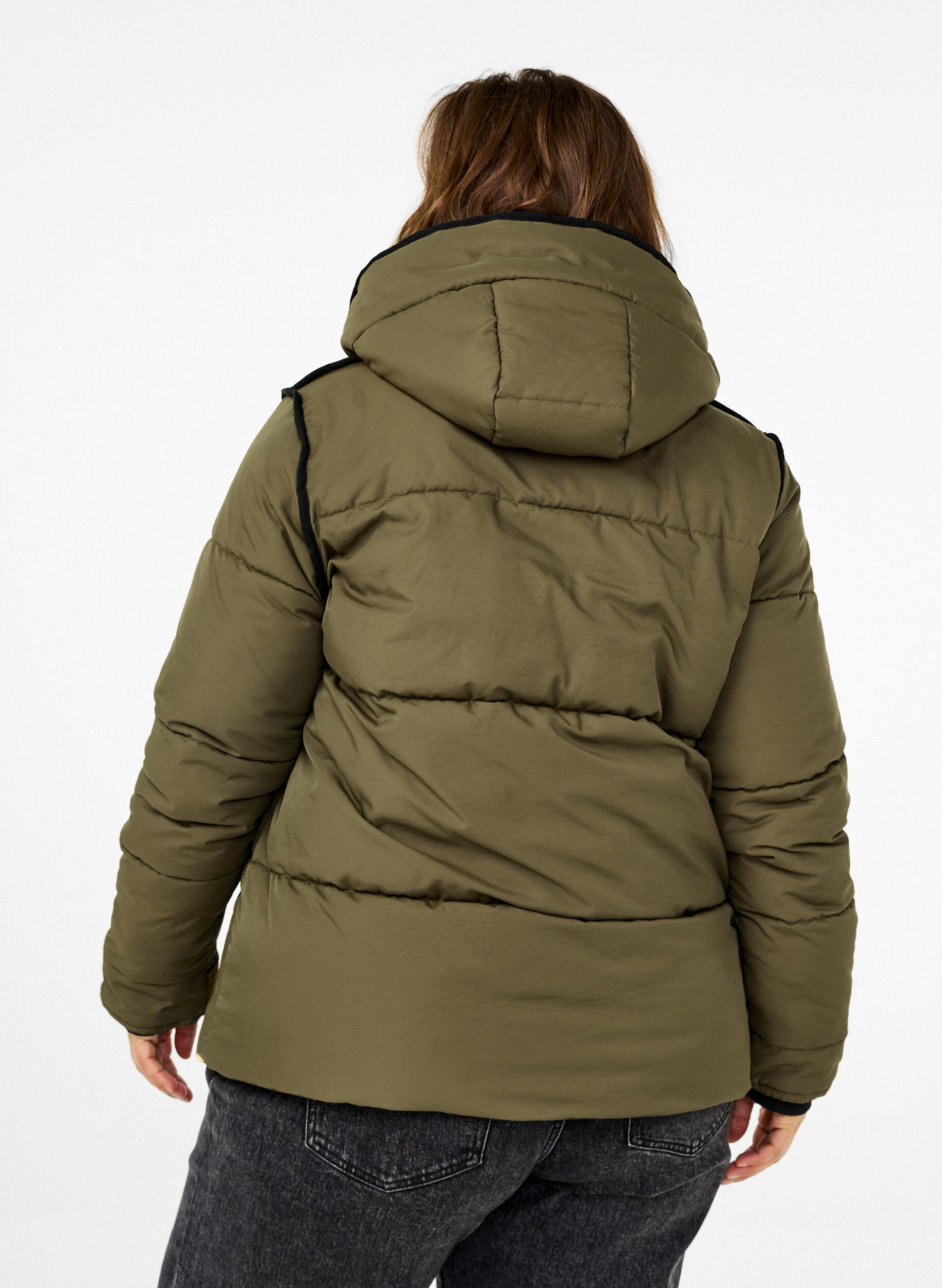 Zizzifashion Short puffer jacket with contrast details, Green, Model image number 2