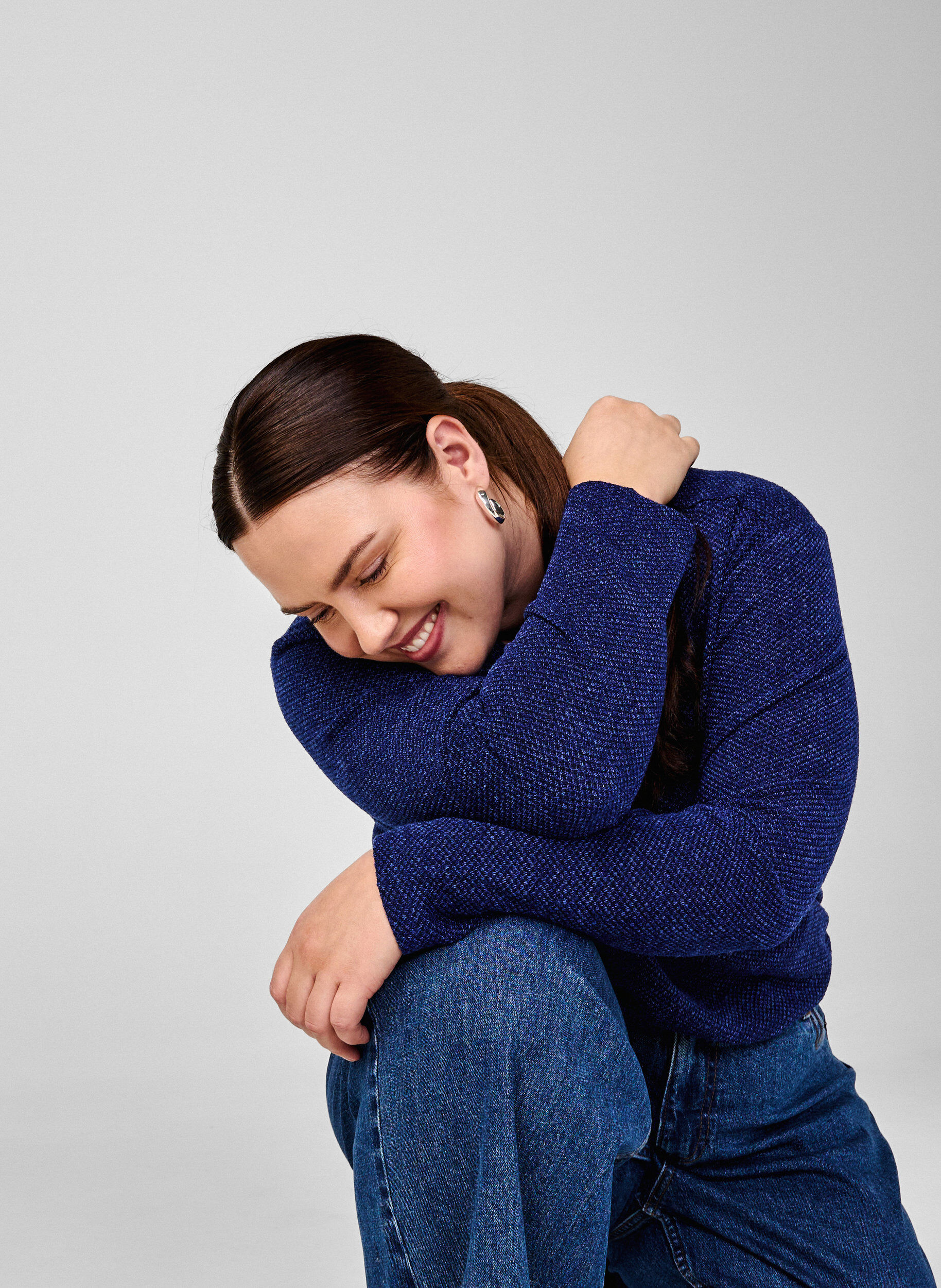 Zizzifashion Melange blouse with round neck and long sleeves, Sodalite Blue, Image image number 0