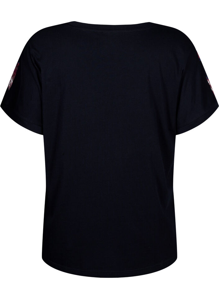 Loose t-shirt with floral print, Black Purple Fl. AOP, Packshot image number 1