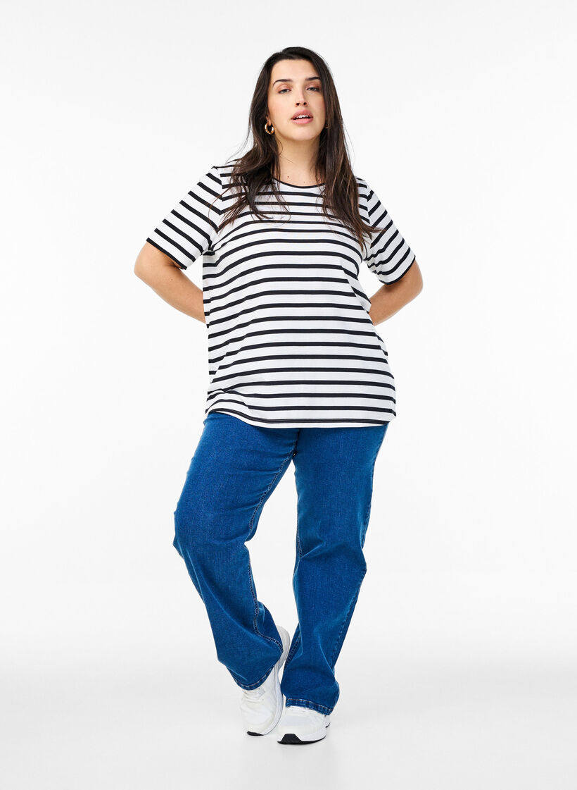 Striped T-shirt in organic cotton, Black, Model image number 1