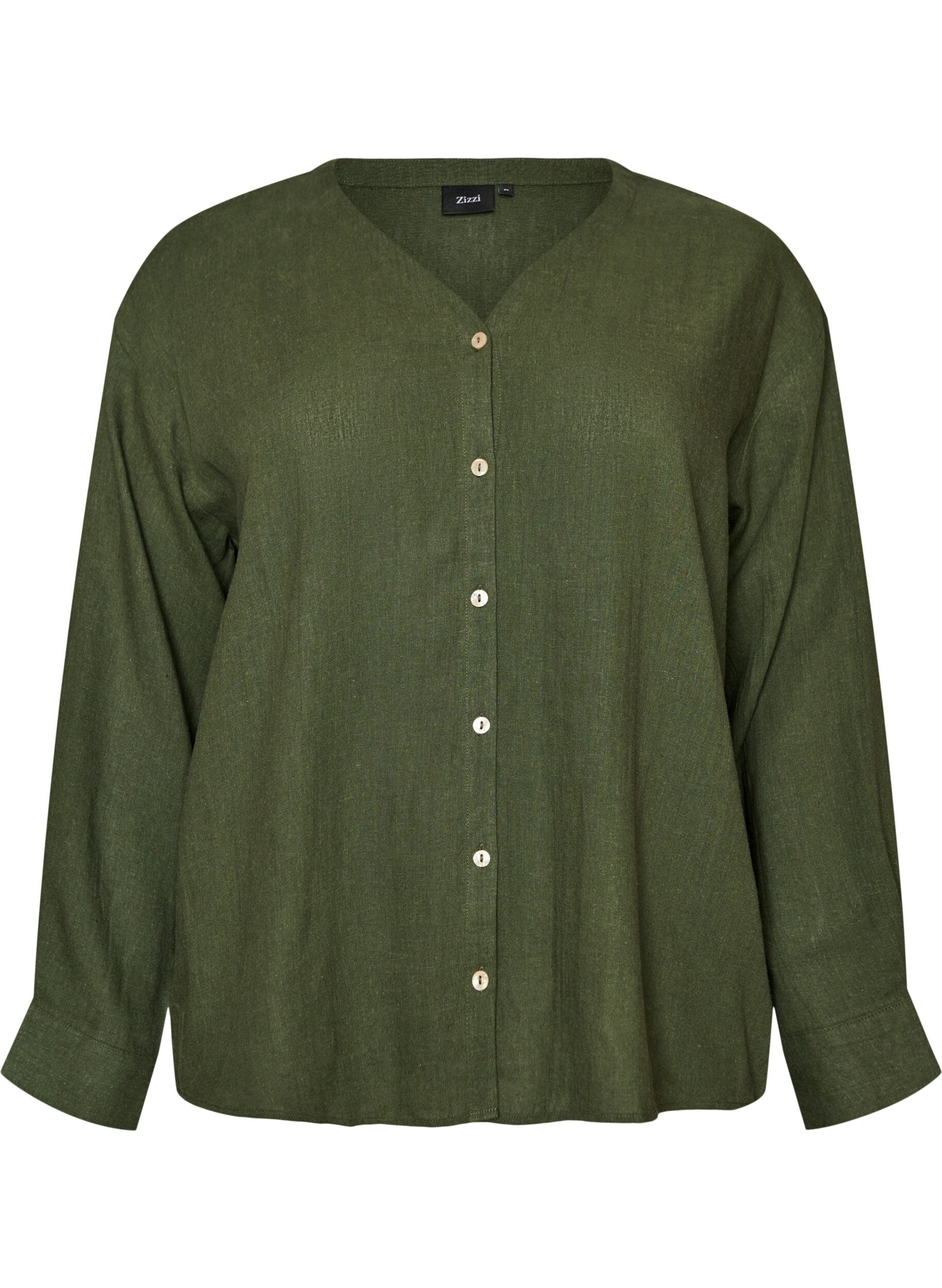 Zizzifashion Blouse in linen and viscose with V-neck, Green, Packshot image number 0