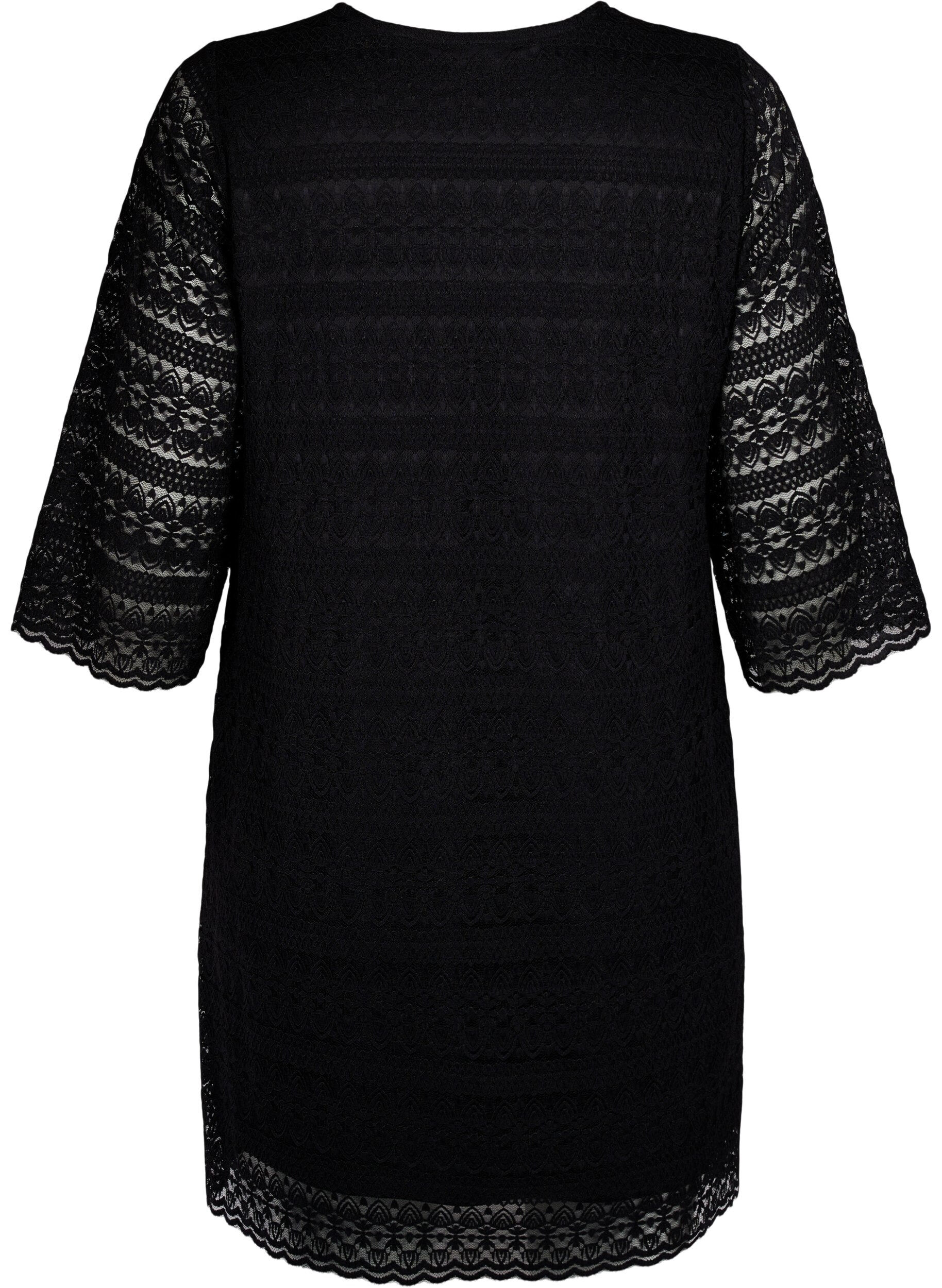 Zizzifashion Lace dress with 3/4 sleeves, Black, Packshot image number 1