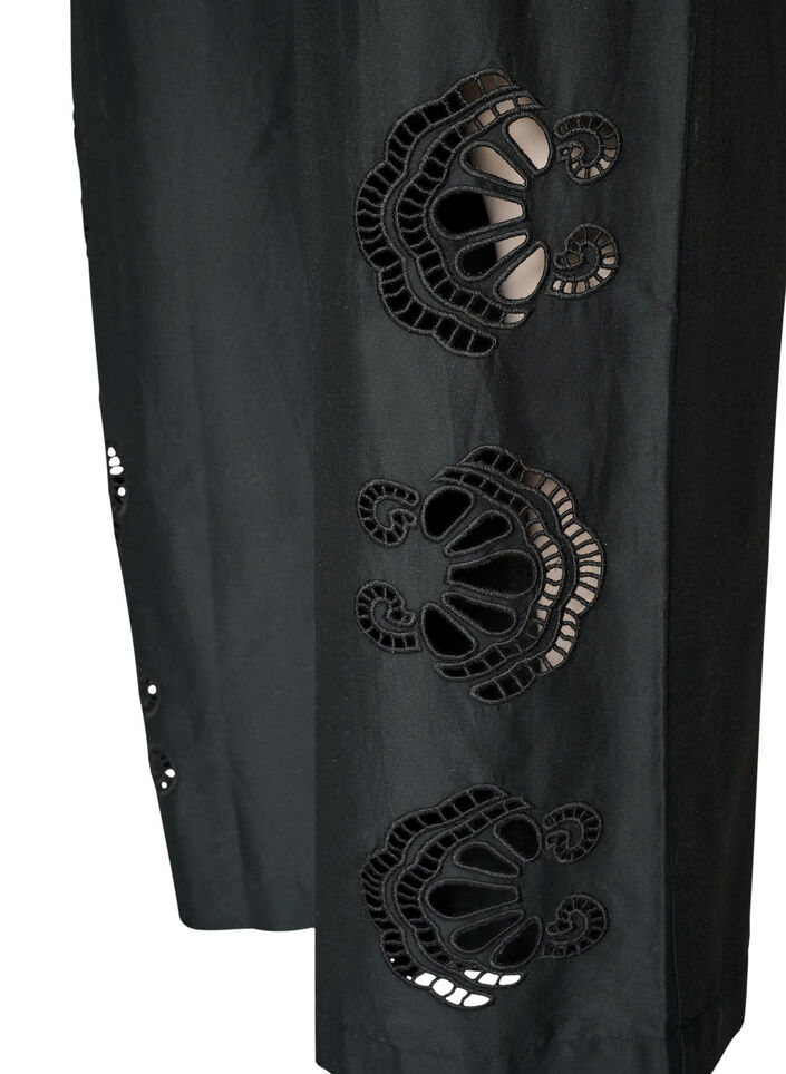 Cotton trousers with embroidered cut-outs, Black, Packshot image number 3