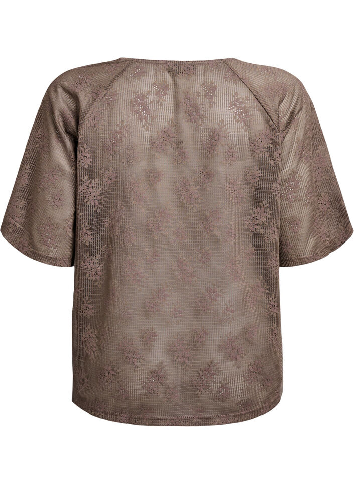 Lace T-shirt with text print, Brown, Packshot image number 1
