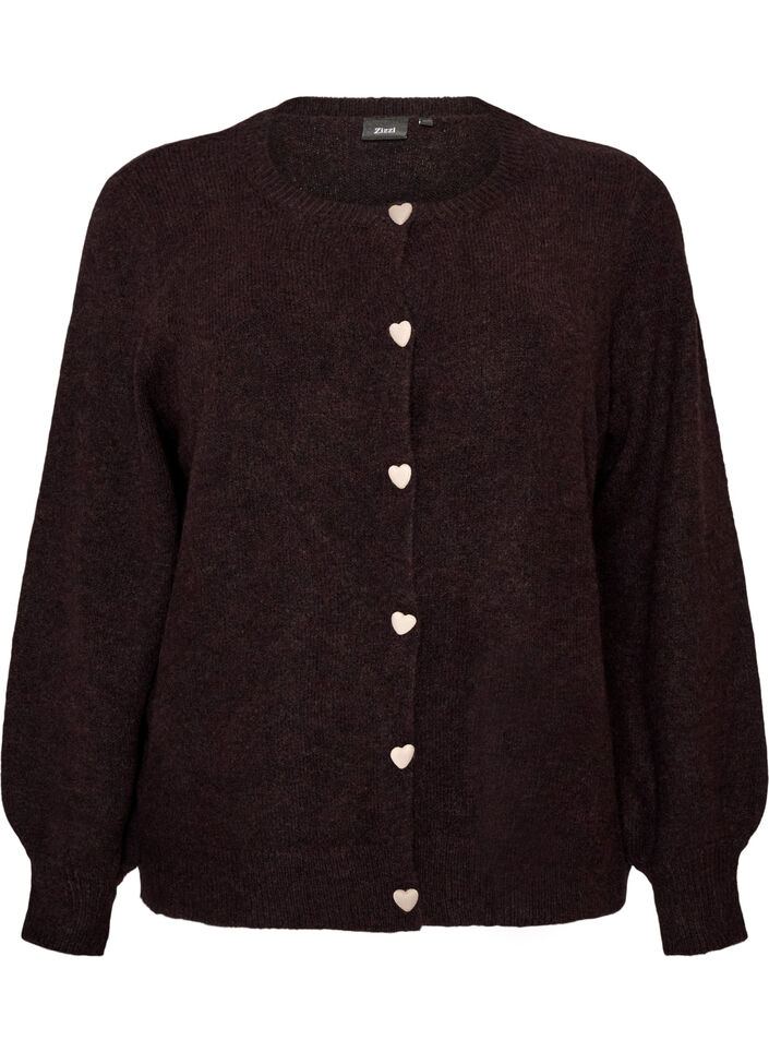 Cardigan with heart-shaped buttons, Brown, Packshot image number 0