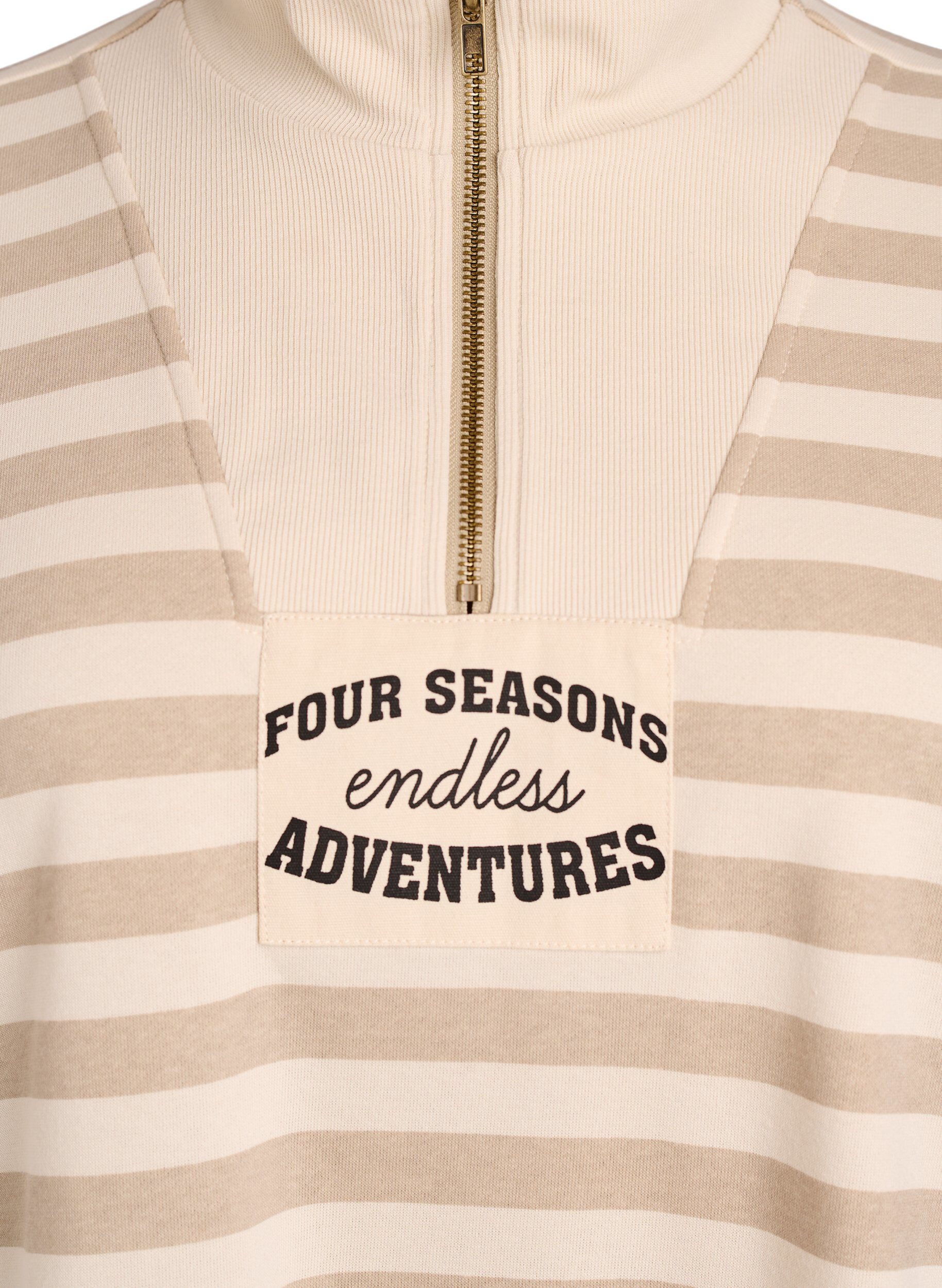Zizzifashion Striped sweatshirt with a high neck and zip, Beige, Packshot image number 2
