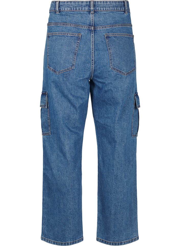 Cargo jeans with high waist, Blue Denim, Packshot image number 1