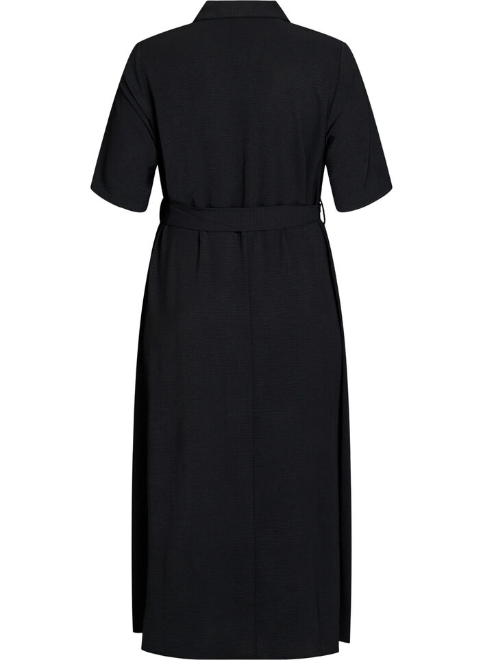 Midi shirt dress with tie belt, Black, Packshot image number 1