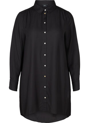 Long, button up viscose shirt, Black, Packshot image number 0