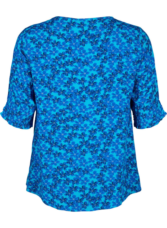 Viscose blouse with buttons, Blue Small Flower, Packshot image number 1