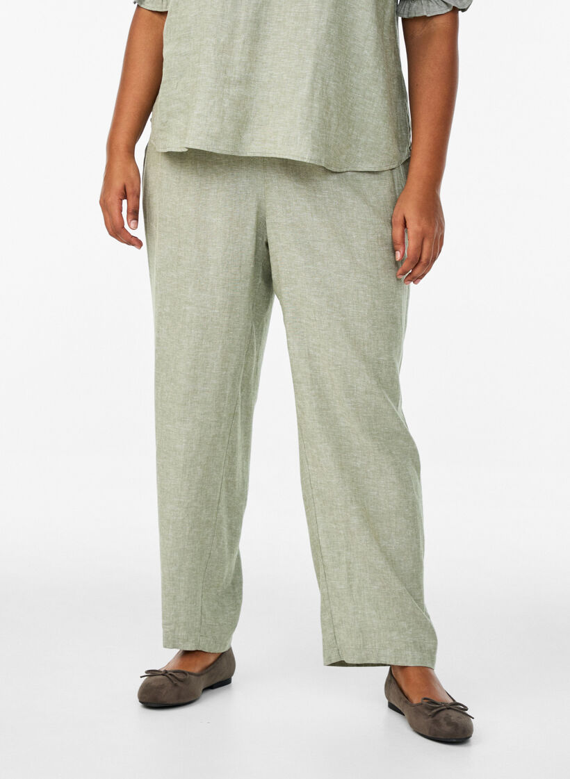 Loose trousers in linen and viscose, Green, Model image number 3