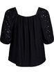 Blouse with short puff sleeves and an openwork pattern, Black, Packshot image number 1