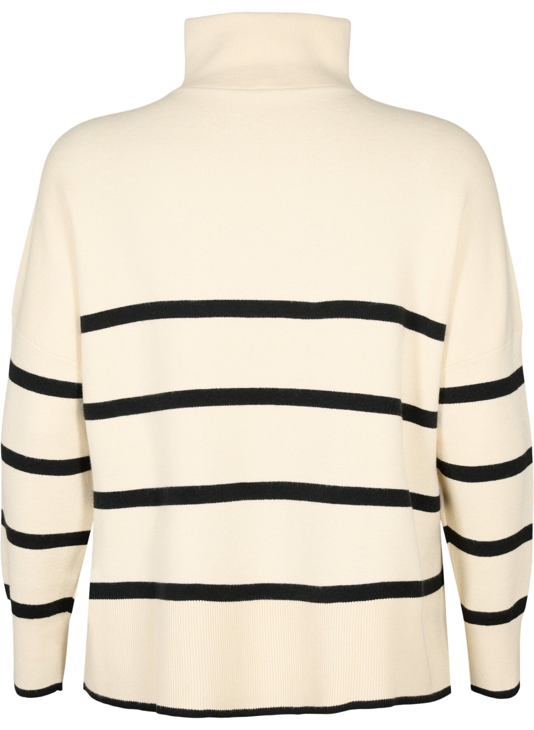 Zizzifashion Pullover with stripes and high collar	, Birch w. Black, Packshot image number 1